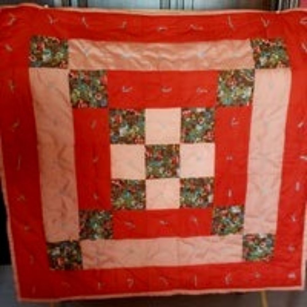 Orange rust and brown quilt 39 inches square